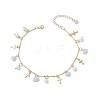 3Pcs 3 Styles Natural Aquamarine & White Moonstone & Green Aventurine Chip & Round Shell Pearl Cross Tassel Anklets AJEW-AN00716-3