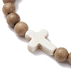 Wood Beads Stretch Bracelets for Men BJEW-JB11303-02-3