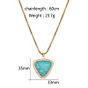 Golden Tone Stainless Steel Pave Synthetic Turquoise Heart Pendant Necklaces LT1707-2-1