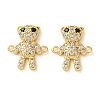 Rack Plating Brass Clear & Black Cubic Zirconia Bear Connector Charms KK-C084-15C-G-1