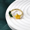 Christmas Brass Enamel Cuff Rings for Women RJEW-L336-04G-02-2