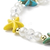 2Pcs 2 Style Starfish & Tortoise Synthetic Turquoise(Dyed) & Glass Pearl Beaded Stretch Bracelets Set BJEW-JB08994-8