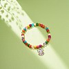 Synthetic Turquoise(Dyed) & Acrylic Beaded Stretch Bracelet with Alloy Charm for Women BJEW-JB08627-04-2