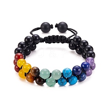 Round Natural Mixed Gemstone Braided Bead Bracelet BJEW-SW00001-07