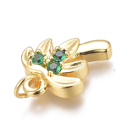 Brass Micro Pave Green Cubic Zirconia Charms ZIRC-O035-14G-1