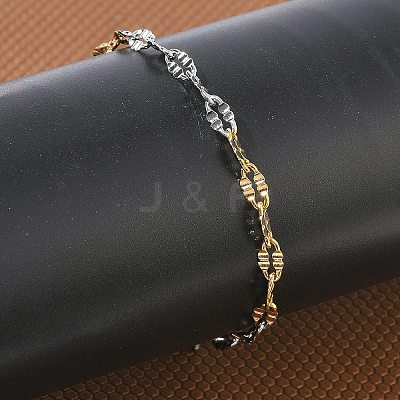 304 Stainless Steel Dapped Chains Bracelets for Women BJEW-D466-08B-GP-1