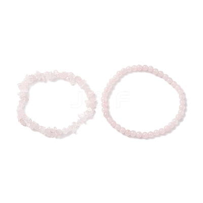 Chip & Round Natural Rose Quartz Beaded Stretch Bracelets for Women BJEW-JB10189-08-1