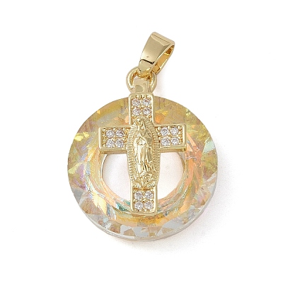 Brass Micro Pave Cubic Zirconia with Glass Pendents KK-Q815-01G-01-1
