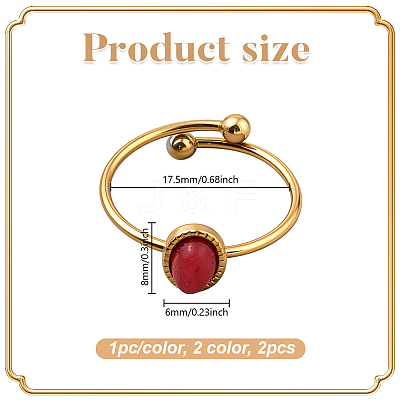 2Pcs 2 Colors Stainless Steel with Synthesis Gemstone Adjustable Cuff Rings RJEW-GO0001-27A-1