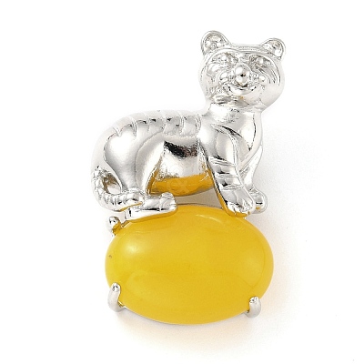 Natural & Synthetic Gemstone Tiger-Shaped Brass Pendants KK-C232-02P-RS-1
