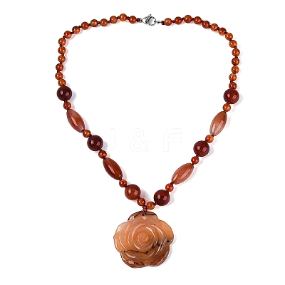 Natural Carnelian Flower Pendant Necklaces NJEW-N064-08E-1