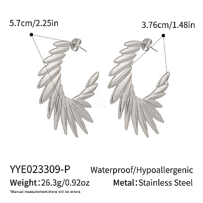 Stainless Steel C-shaped Angel Wing Stud Earrings SR8841-2-1