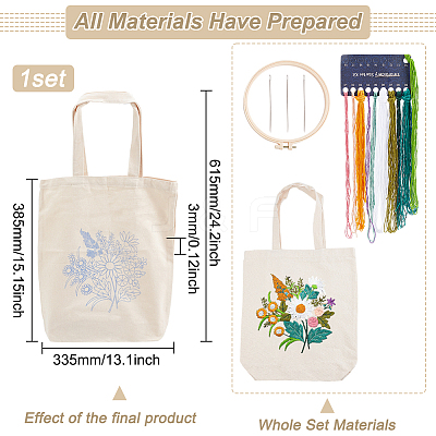 DIY Flower Pattern Tote Bag Embroidery Making Kit DIY-WH0349-21A-1