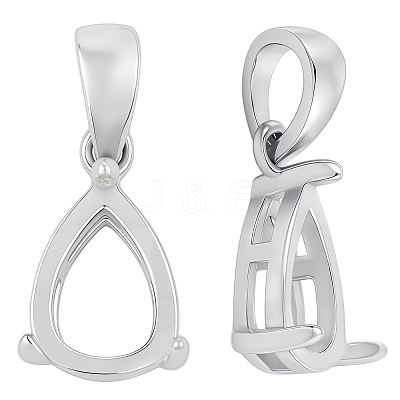2Pcs Rhodium Plated Sterling Silver Pendant Cabochon Settings STER-BBC0008-82-1