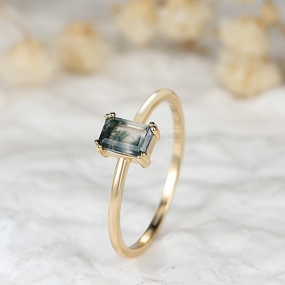 Brass and Moss Agate Finger Rings for Women FS-WGD1EDF-04-1