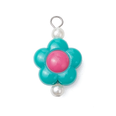 Two Tone Opaque Acrylic Beads with 304 Stainless Steel Flat Head Pins Pendants PALLOY-JF03483-02-1