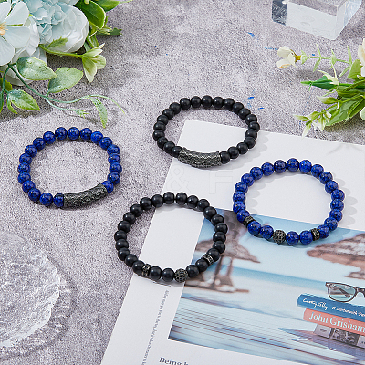 4Pcs 4 Style Natural Lapis Lazuli & Glass Beaded Stretch Bracelets Set BJEW-FI0001-56-1
