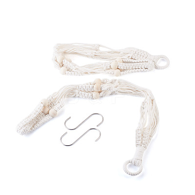 2Pcs Handmade Macrame Polyester with Wood Bead Plant Hanger AJEW-HS0001-46-1