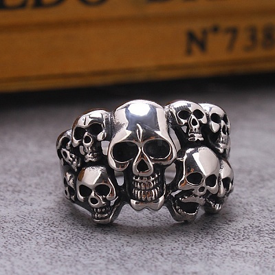 Steam Punk Style Stainless Steel Multi-Skull Finger Rings SKUL-PW0005-08F-1