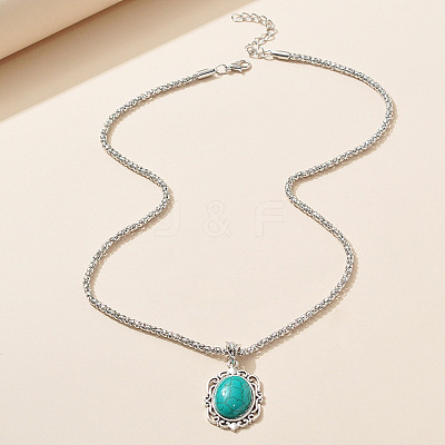 Bohemian Style Oval Synthetic Turquoise Pendant Necklace & Dangle Earrings & Link Bracelets FS-WGA6DB3-01-1