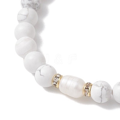 3Pcs Natural Howlite & Selenite & Quartz Crystal Round Beads Stretch Bracelets for Women BJEW-JB13058-1