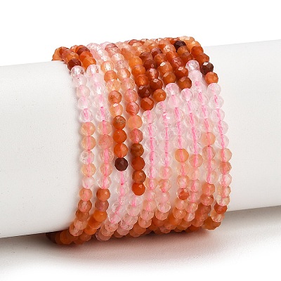 Gradient Color Natural Rose Quartz & Red Hematoid Quartz Beads Strands GG-CBA1668-A03-3mm-1