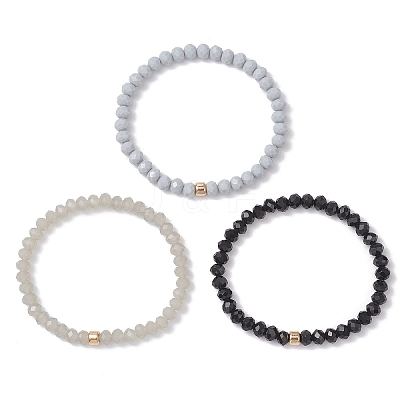 3Pcs Faceted Imitation Jade & Opaque Glass Rondelle Beaded Stretch Bracelets for Women BJEW-JB12563-04-1