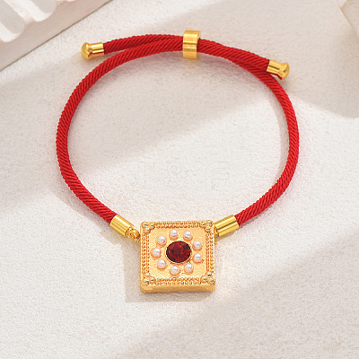 Vintage Ethnic Style Adjustable Round Cord Silder Bracelets with Brass Rhinestone Link for WomenLink for Women PY7261-2-1