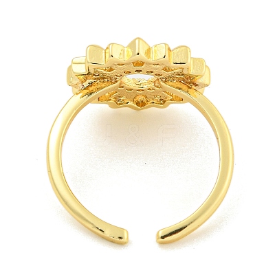 Flower Clear Cubic Zirconia Open Cuff Ring RJEW-L121-031G-1