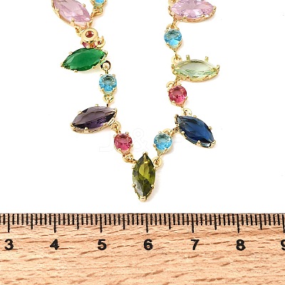 Brass Pave Colorful Cubic Zirconia Geometric Link Chain Necklaces NJEW-C111-03A-1