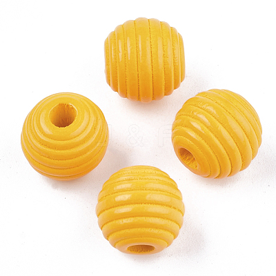 Painted Natural Wood Beehive Beads WOOD-S049-04A-09-1