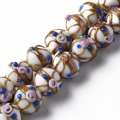 Handmade Gold Sand Lampwork Beads Strands LAMP-T017-05G-1