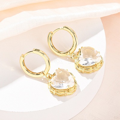 Valentine's Day Heart Brass & Glass Hoop Earrings EJEW-Z164-23G-03-1