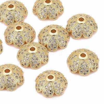 Eco-Friendly Multi-Petal Flower Brass Micro Pave Cubic Zirconia Bead Caps ZIRC-M098-02G-FF-1