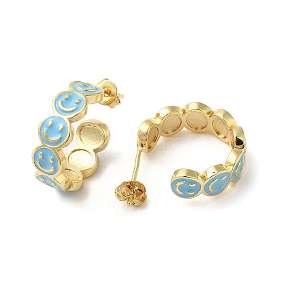 Smiling Face Golden Brass Stud Earrings EJEW-L268-016G-01-1