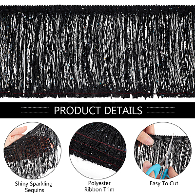 Paillette Tassel Polyester Ribbon Trim OCOR-WH0078-145A-1