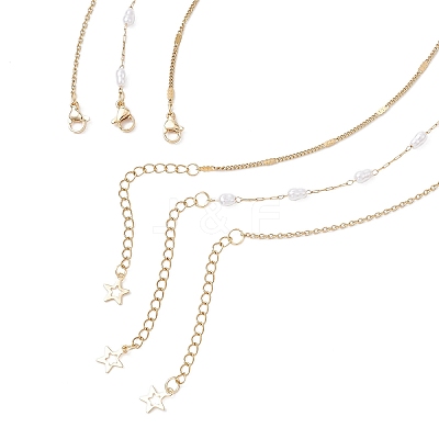 304 Stainless Steel Pendant 316 Surgical Stainless Steel & Plastic Pearl Paperclip Chain 3 Layer Necklaces for Women NJEW-JN05471-02-1