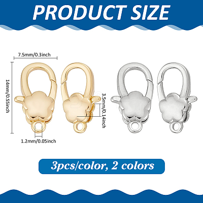6Pcs 2 Colors Brass Lobster Claw Clasps KK-FG0001-29-1