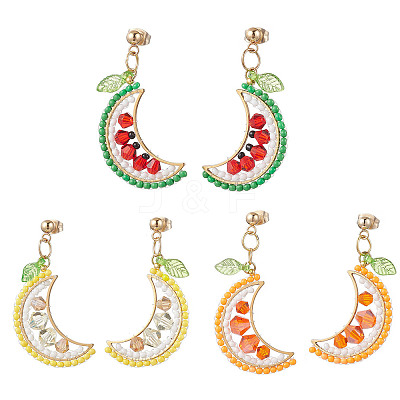 304 Stainless Steel Glass Fruit Dangle Stud Earrings EJEW-MZ00524-1