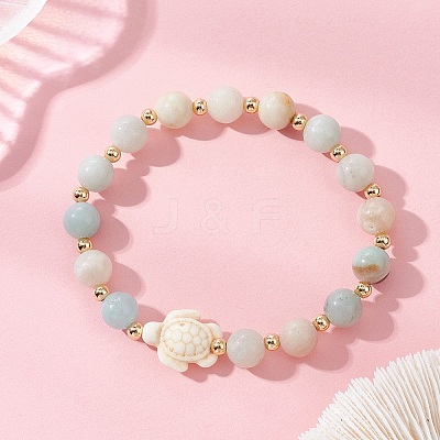 Natural Flower Amazonite & Synthetic Turquoise Stretch Bracelets BJEW-JB13474-1