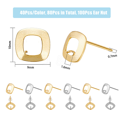 80Pcs 2 Colors 201 Stainless Steel Stud Earring Findings STAS-DC0011-33-1