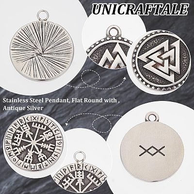 4Pcs 2 Style 304 Stainless Steel Pendant STAS-UN0055-80-1