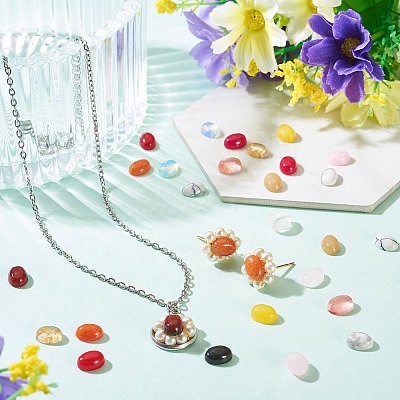 26Pcs 13 Styles Cherry Quartz Glass & Opalite & Synthetic Howlite & Natural White Jade & Rose Quartz & Jade & Howlite & Agate Cabochons G-TA0003-28A-1