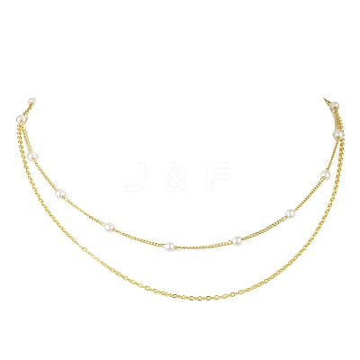 Brass and ABS Imitation Pearl Layered Necklace for Women NJEW-JN04911-02-1