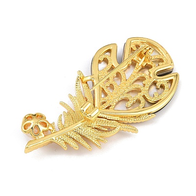 Brass Micro Pave Cubic Zirconia & Shell Brooch JEWB-C0410-03G-1