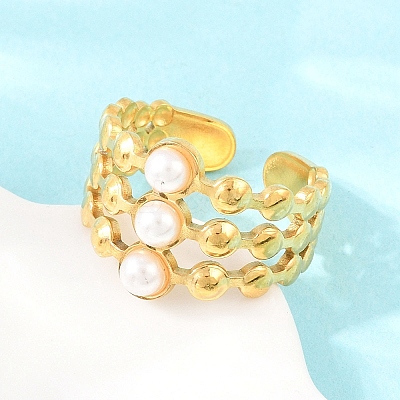304 Stainless Steel with ABS Plastic Pearl Cuff Open Rings RJEW-Z137-01G-1