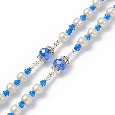 Glass Pearl & Acrylic Rosary Bead Necklace NJEW-TA00041-01-1