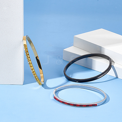 3Pcs 3 Colors Egg Shaped 201 Stainless Steel Grooved Hinged Bangles STAS-UN0055-67A-1
