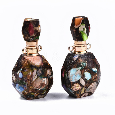 Assembled Synthetic Bronzite and Imperial Jasper Openable Perfume Bottle Pendants G-S366-060D-1