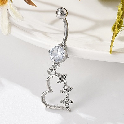 Alloy Crystal Rhinestone Dangle Curved Barbell Belly Rings AJEW-R007-04P-04-1